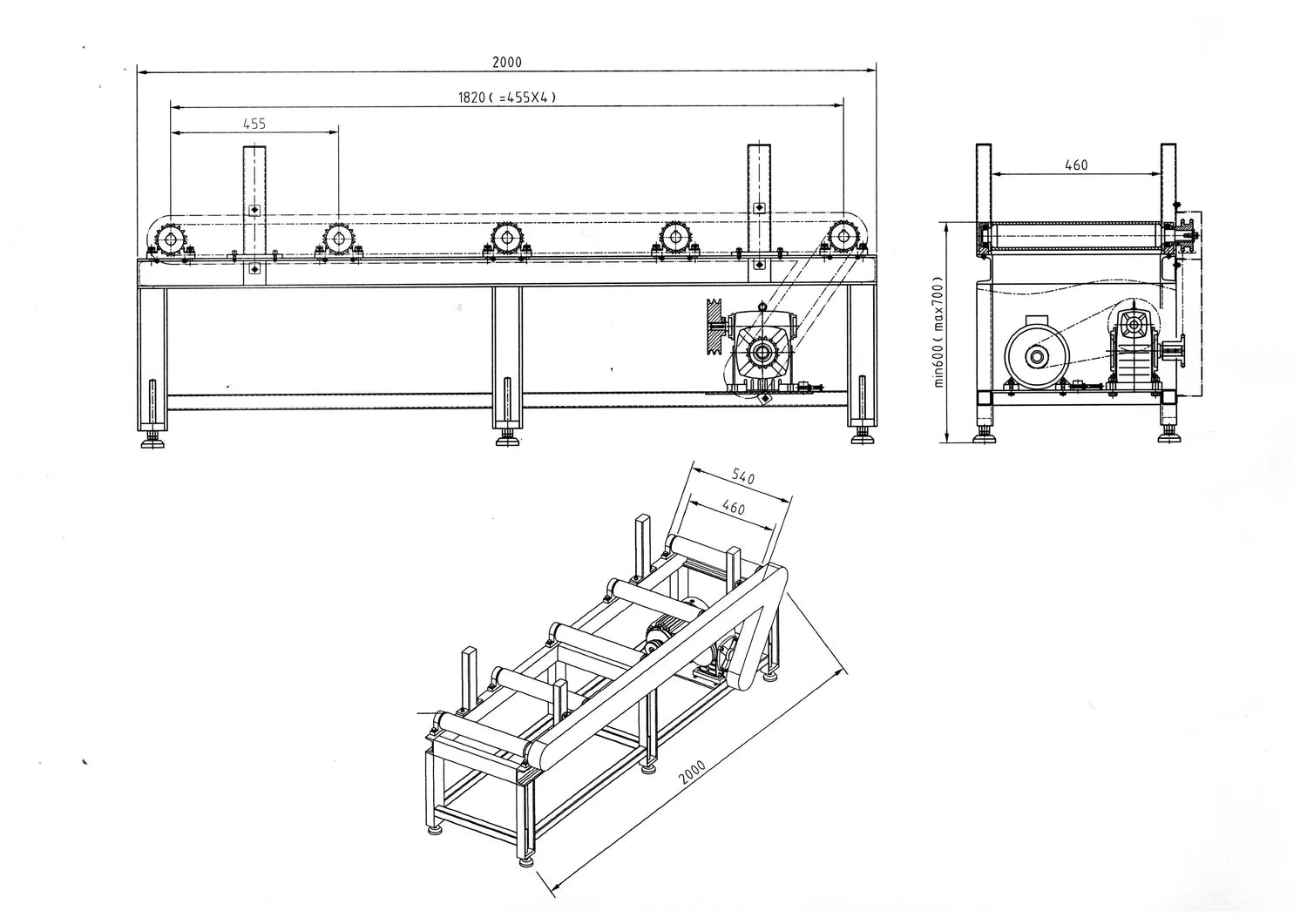 Kang Industrial RB-460E, Adjustable Height Roller Support for Bandsaw, Motorized
