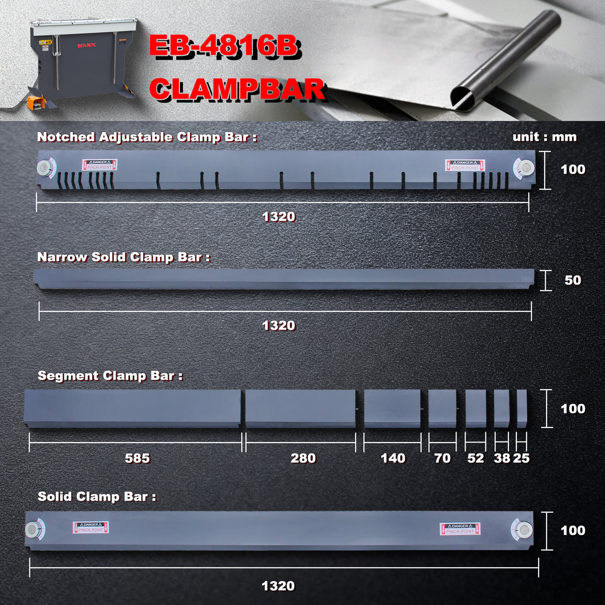 Magnetic Panbrake Folder EB-4816B, 1250mm x 1.6mm Mild Steel, 6-Ton Electromagnetic Pan Brakes, 180° Sheet Metal Bender