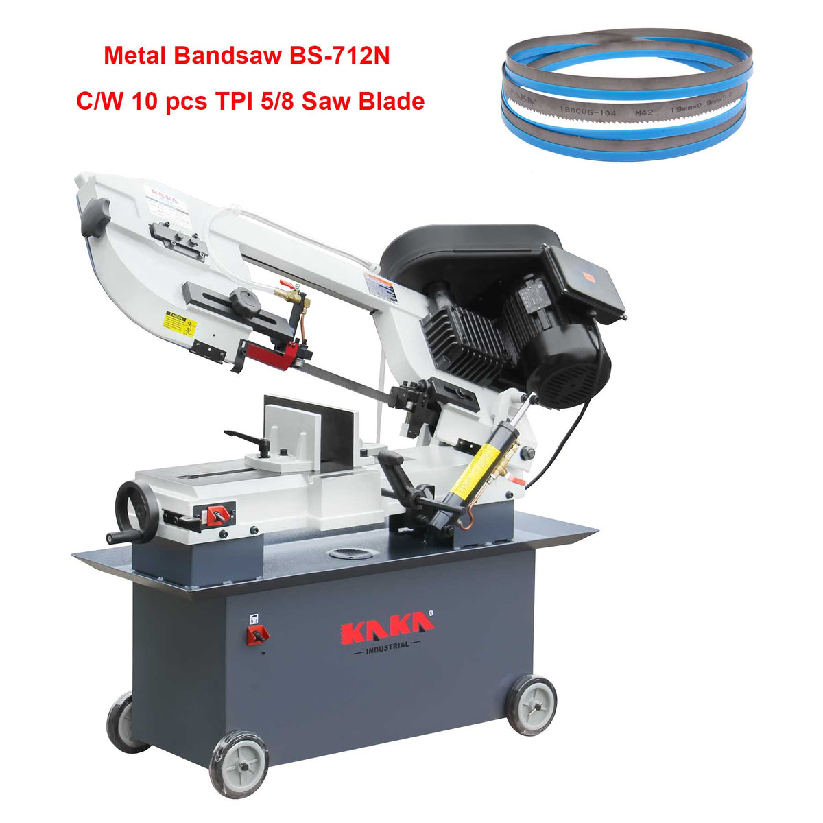 Manual Metal Cutting Bandsaw BS-712N & 10 pcs Bi-Metal Bandsaw Blade TPI5/8, 178mm Capacity Bandsaw
