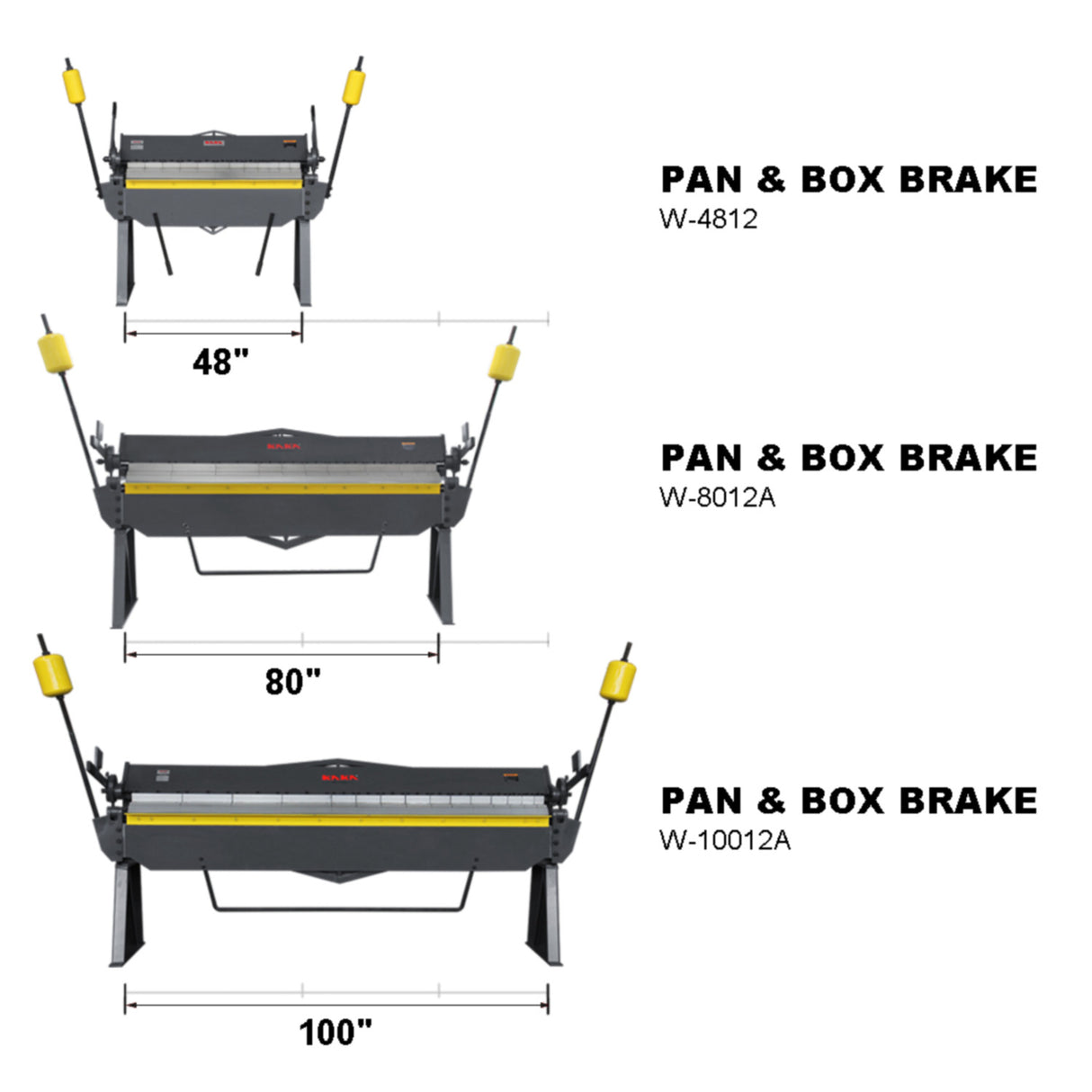 KANG Industrial W-8012A Heavy-Duty Manual Panbrake, 2.5x2040mm Mild Steel Bending Capacity Sheet Metal Bender
