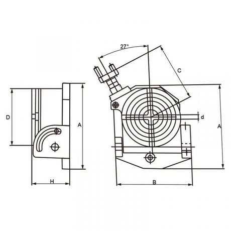 Tilting Rotary Table MHV-4 Dimension